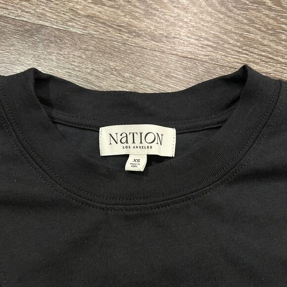 EUC Nation Los Angeles Farrah Top Black Sz XS Asymmetric Ruffle Sleeve Chic Tee - Picture 13 of 16